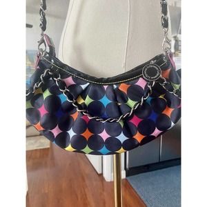 HTF NWOT LeSportsac OC Coop Clutch Crossbody Satchel Blk Polka Dot Multi Color